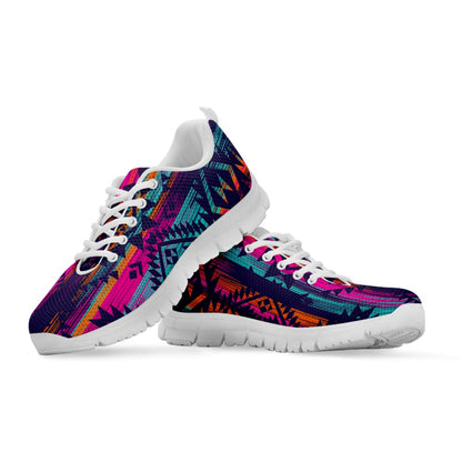 Native Tribal Aztec Pattern Print White Running Shoes