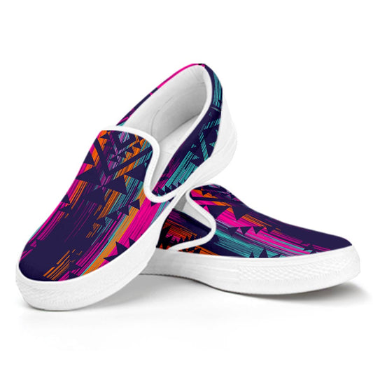 Native Tribal Aztec Pattern Print White Slip On Sneakers