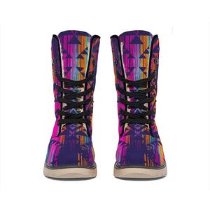 Native Tribal Aztec Pattern Print Winter Boots