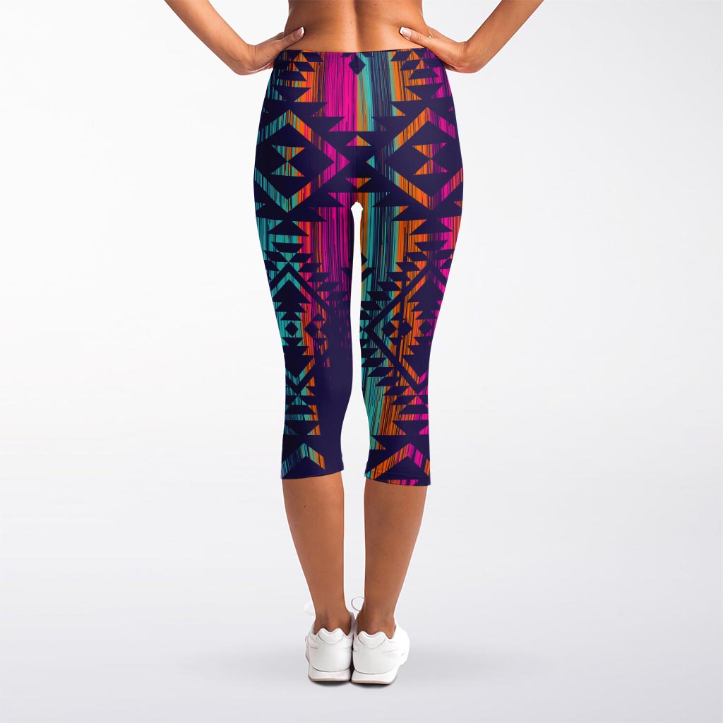 Native Tribal Aztec Pattern Print Women's Capri Leggings