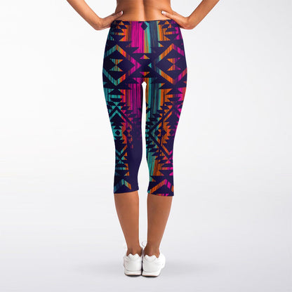 Native Tribal Aztec Pattern Print Women's Capri Leggings