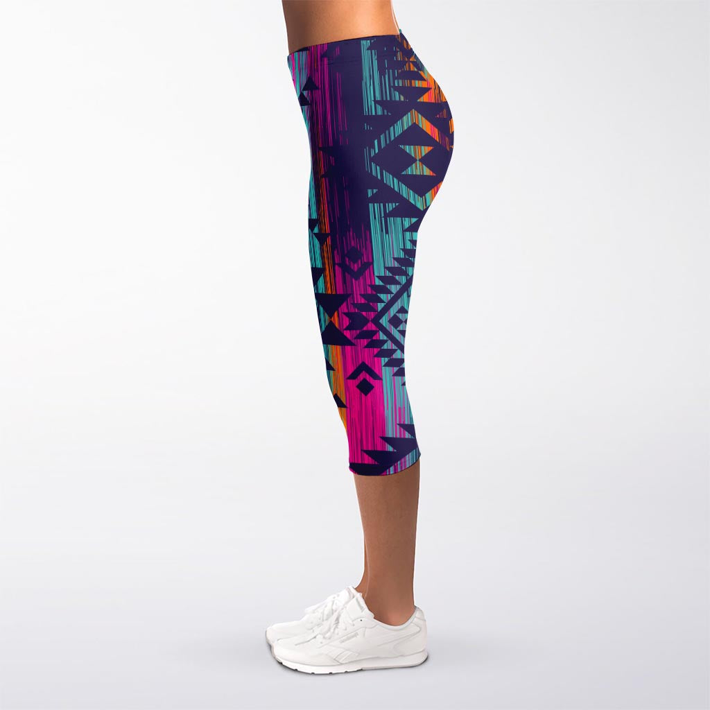 Native Tribal Aztec Pattern Print Women's Capri Leggings
