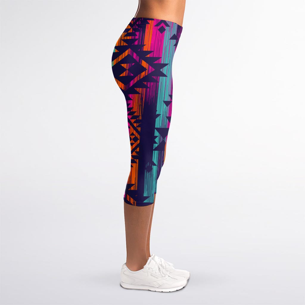 Native Tribal Aztec Pattern Print Women's Capri Leggings