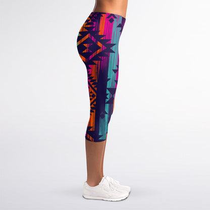 Native Tribal Aztec Pattern Print Women's Capri Leggings