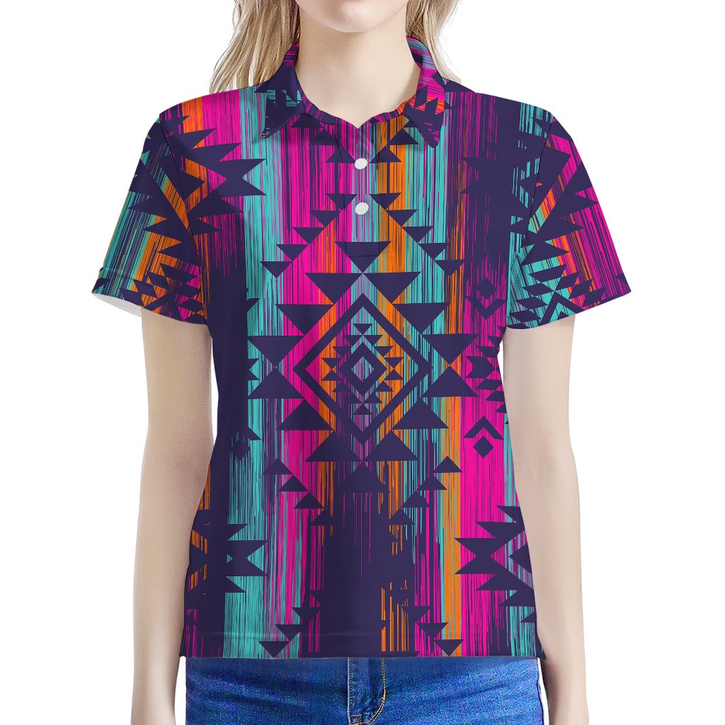 Native Tribal Aztec Pattern Print Women's Polo Shirt