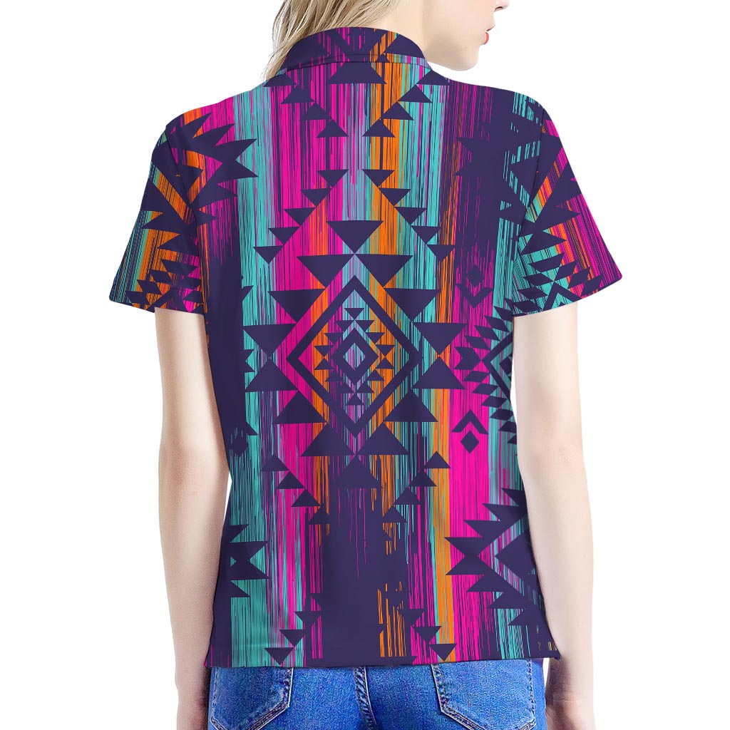 Native Tribal Aztec Pattern Print Women's Polo Shirt