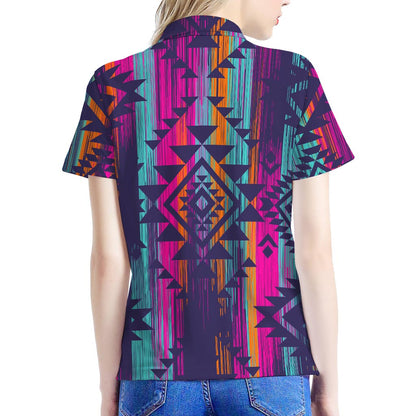Native Tribal Aztec Pattern Print Women's Polo Shirt