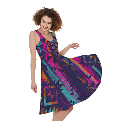 Native Tribal Aztec Pattern Print Women's Sleeveless Dress