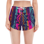 Native Tribal Aztec Pattern Print Women's Split Running Shorts