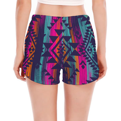 Native Tribal Aztec Pattern Print Women's Split Running Shorts
