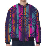 Native Tribal Aztec Pattern Print Zip Sleeve Bomber Jacket