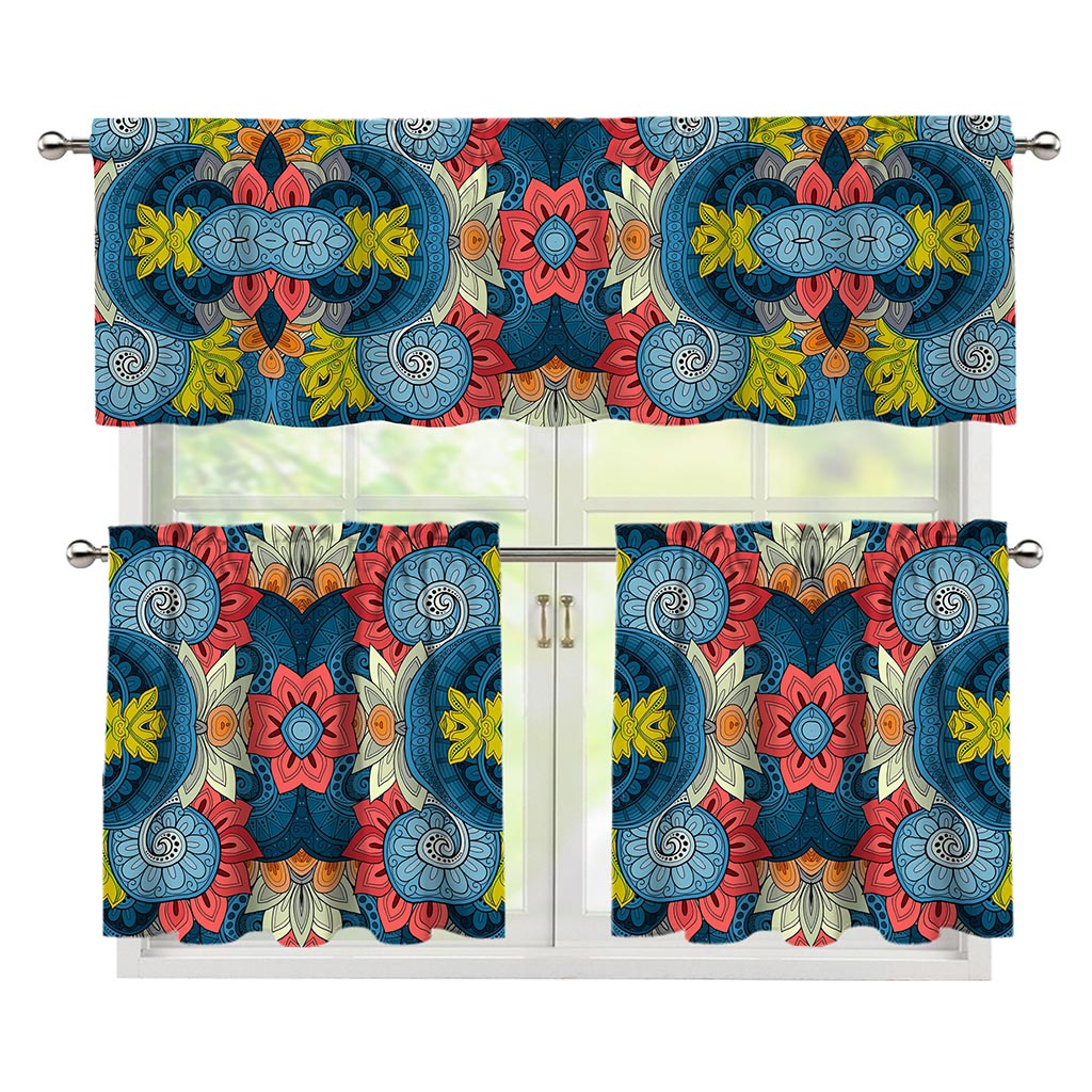 Native Tribal Bohemian Pattern Print 3 Piece Kitchen Curtains