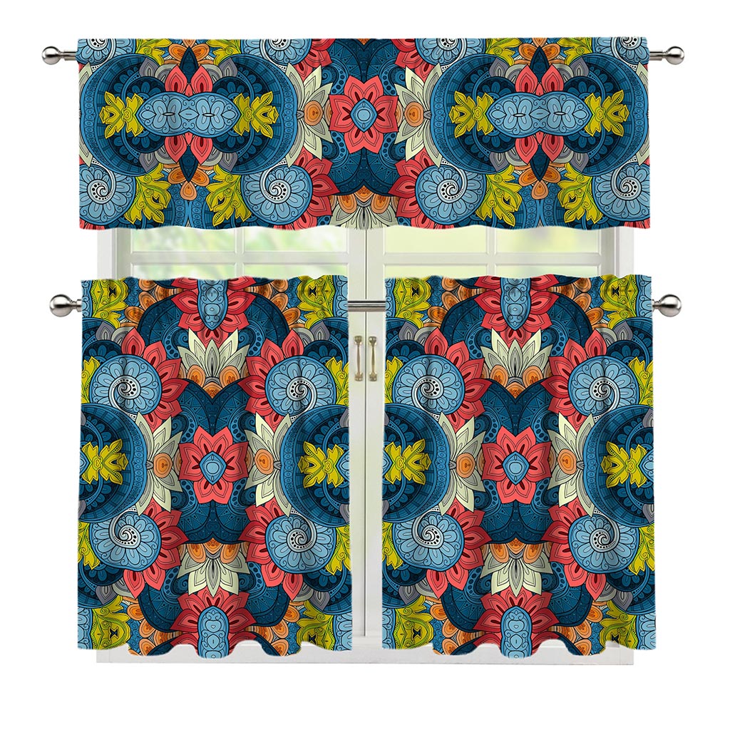 Native Tribal Bohemian Pattern Print 3 Piece Kitchen Curtains