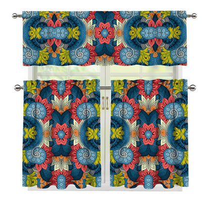 Native Tribal Bohemian Pattern Print 3 Piece Kitchen Curtains