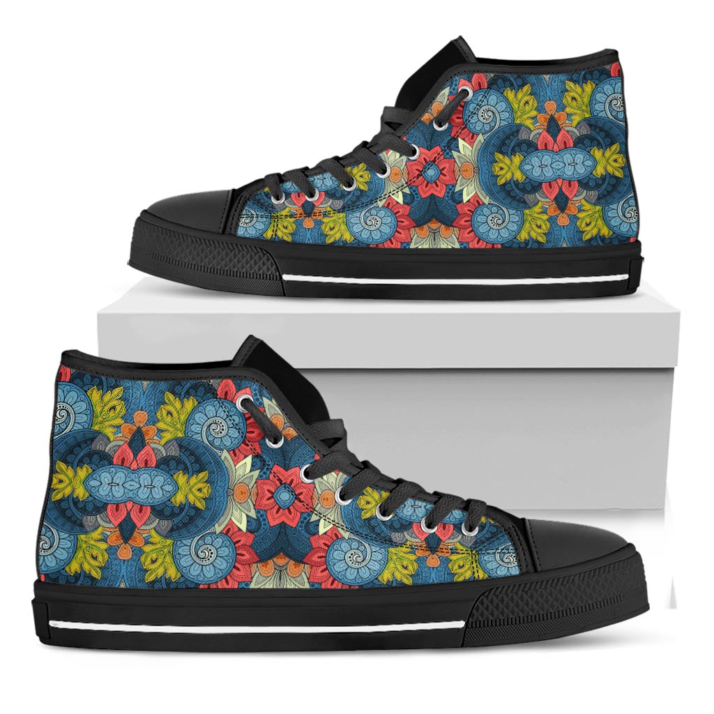 Native Tribal Bohemian Pattern Print Black High Top Sneakers