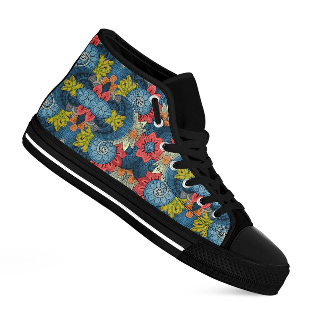 Native Tribal Bohemian Pattern Print Black High Top Sneakers