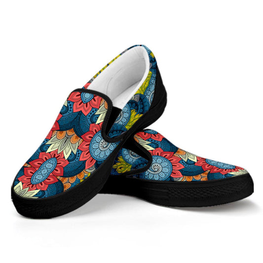 Native Tribal Bohemian Pattern Print Black Slip On Sneakers