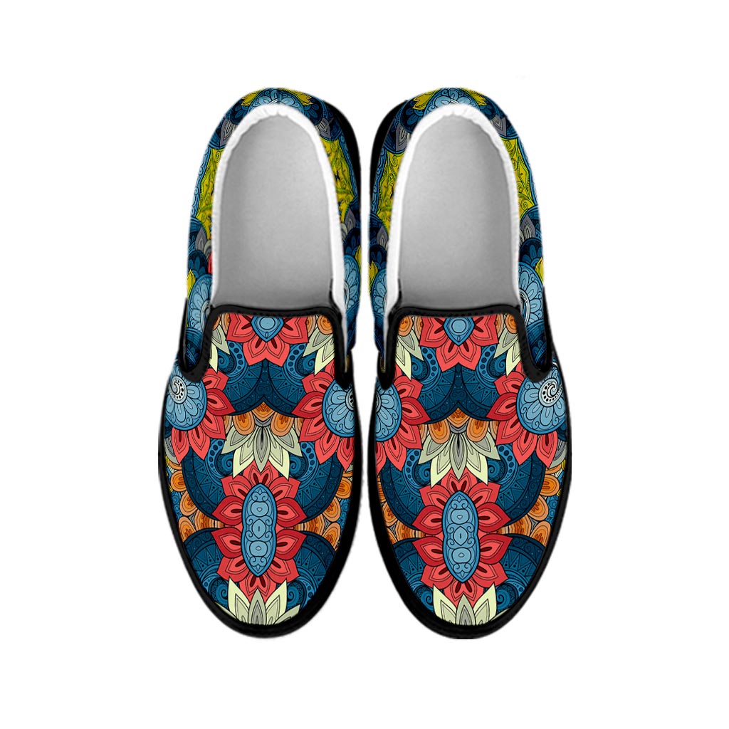 Native Tribal Bohemian Pattern Print Black Slip On Sneakers