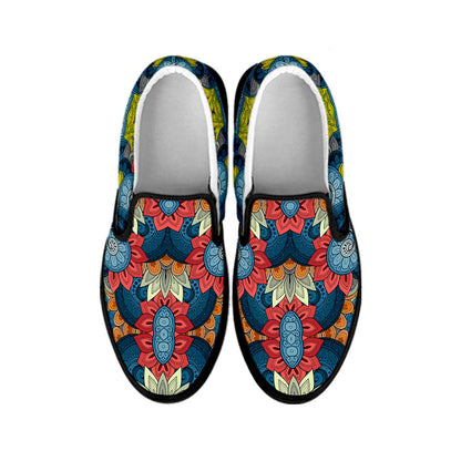 Native Tribal Bohemian Pattern Print Black Slip On Sneakers