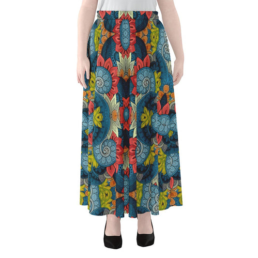 Native Tribal Bohemian Pattern Print Chiffon Maxi Skirt