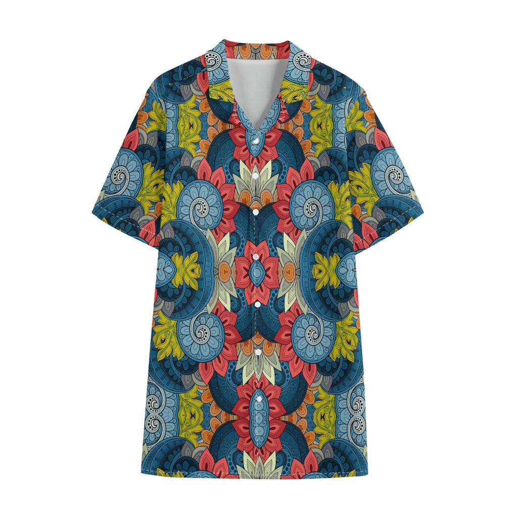 Native Tribal Bohemian Pattern Print Cotton Hawaiian Shirt