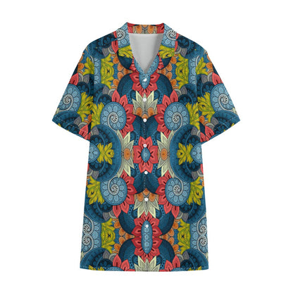 Native Tribal Bohemian Pattern Print Cotton Hawaiian Shirt