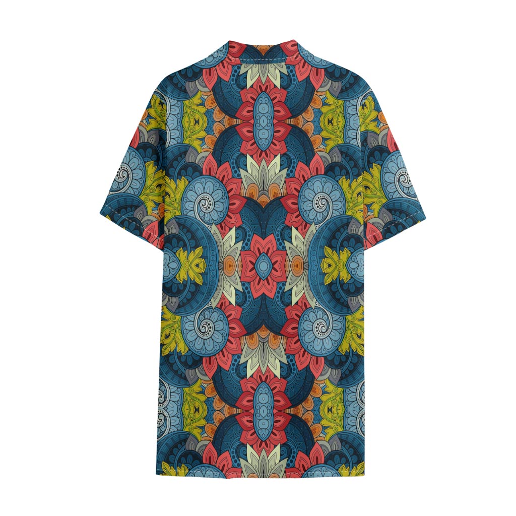 Native Tribal Bohemian Pattern Print Cotton Hawaiian Shirt