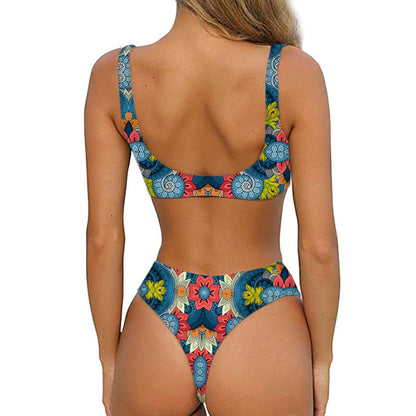 Native Tribal Bohemian Pattern Print Front Bow Tie Bikini