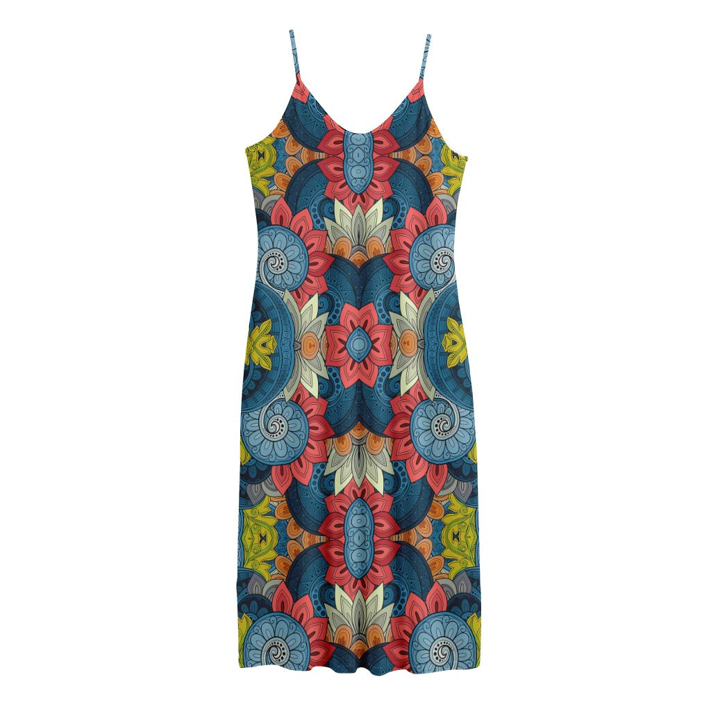 Native Tribal Bohemian Pattern Print Jersey Midi Cami Dress