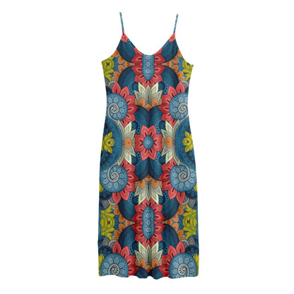 Native Tribal Bohemian Pattern Print Jersey Midi Cami Dress