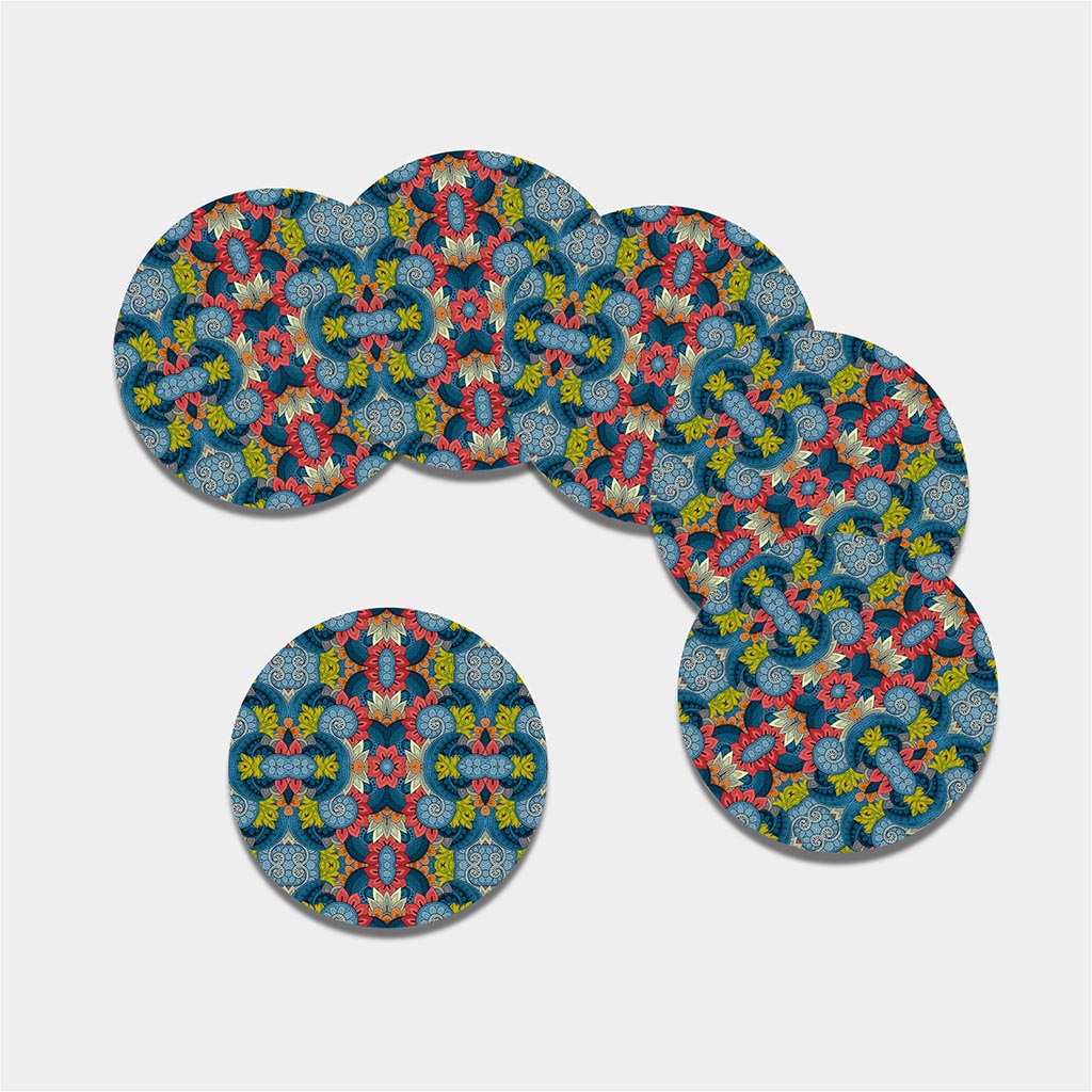 Native Tribal Bohemian Pattern Print Leather Coaster Set