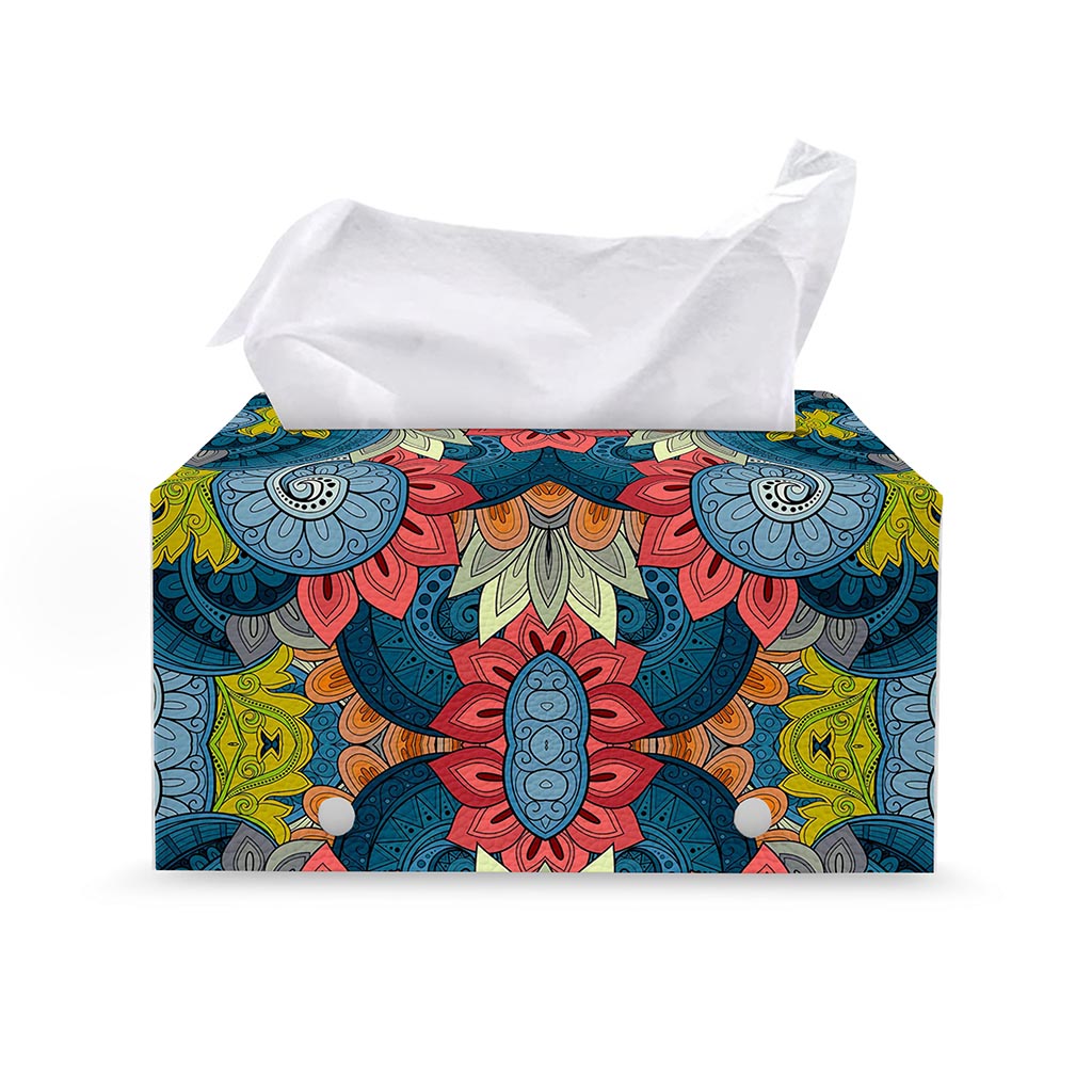 Native Tribal Bohemian Pattern Print Leather Tissue Box Cover