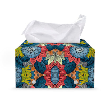 Native Tribal Bohemian Pattern Print Leather Tissue Box Cover