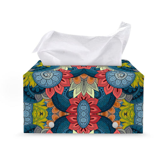 Native Tribal Bohemian Pattern Print Leather Tissue Box Cover