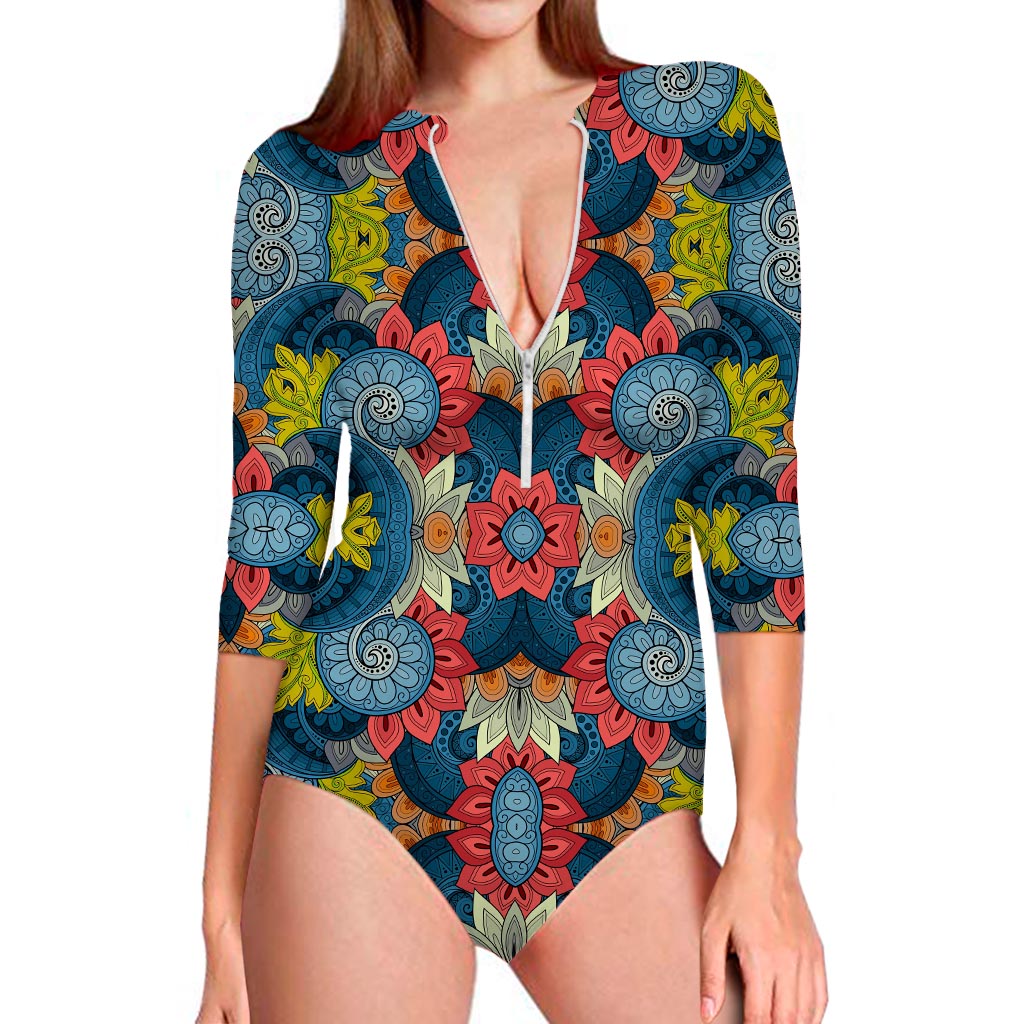 Native Tribal Bohemian Pattern Print Long Sleeve Swimsuit