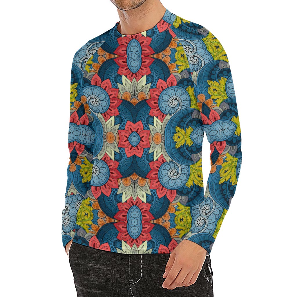 Native Tribal Bohemian Pattern Print Men's Long Sleeve Rash Guard