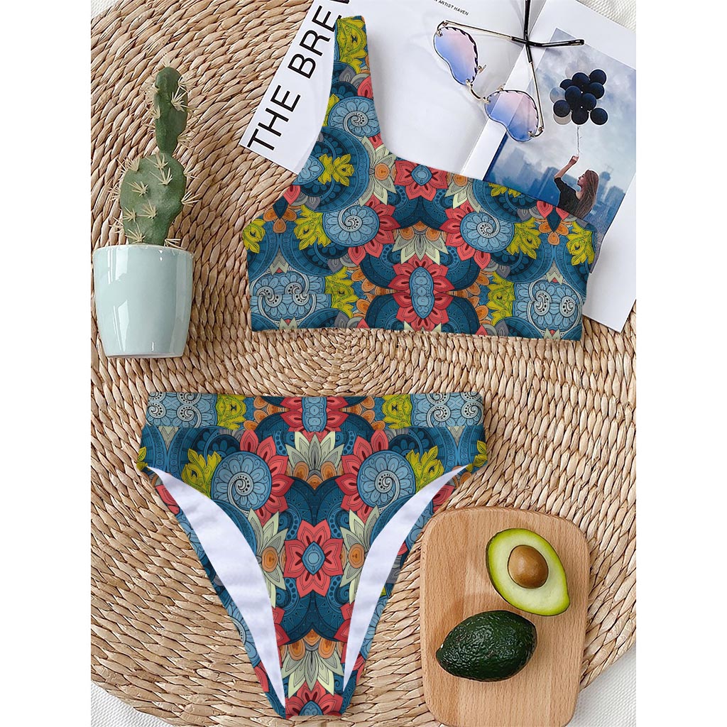 Native Tribal Bohemian Pattern Print One Shoulder Bikini Top