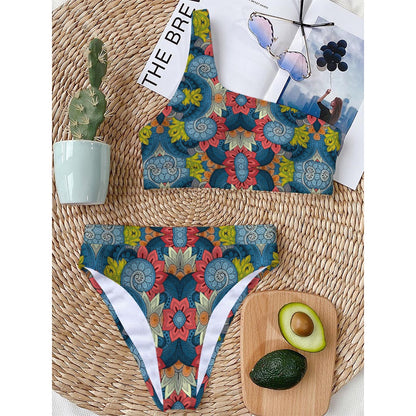 Native Tribal Bohemian Pattern Print One Shoulder Bikini Top
