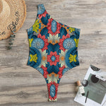 Native Tribal Bohemian Pattern Print One Shoulder Bodysuit