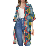 Native Tribal Bohemian Pattern Print Open Front Beach Cover Up