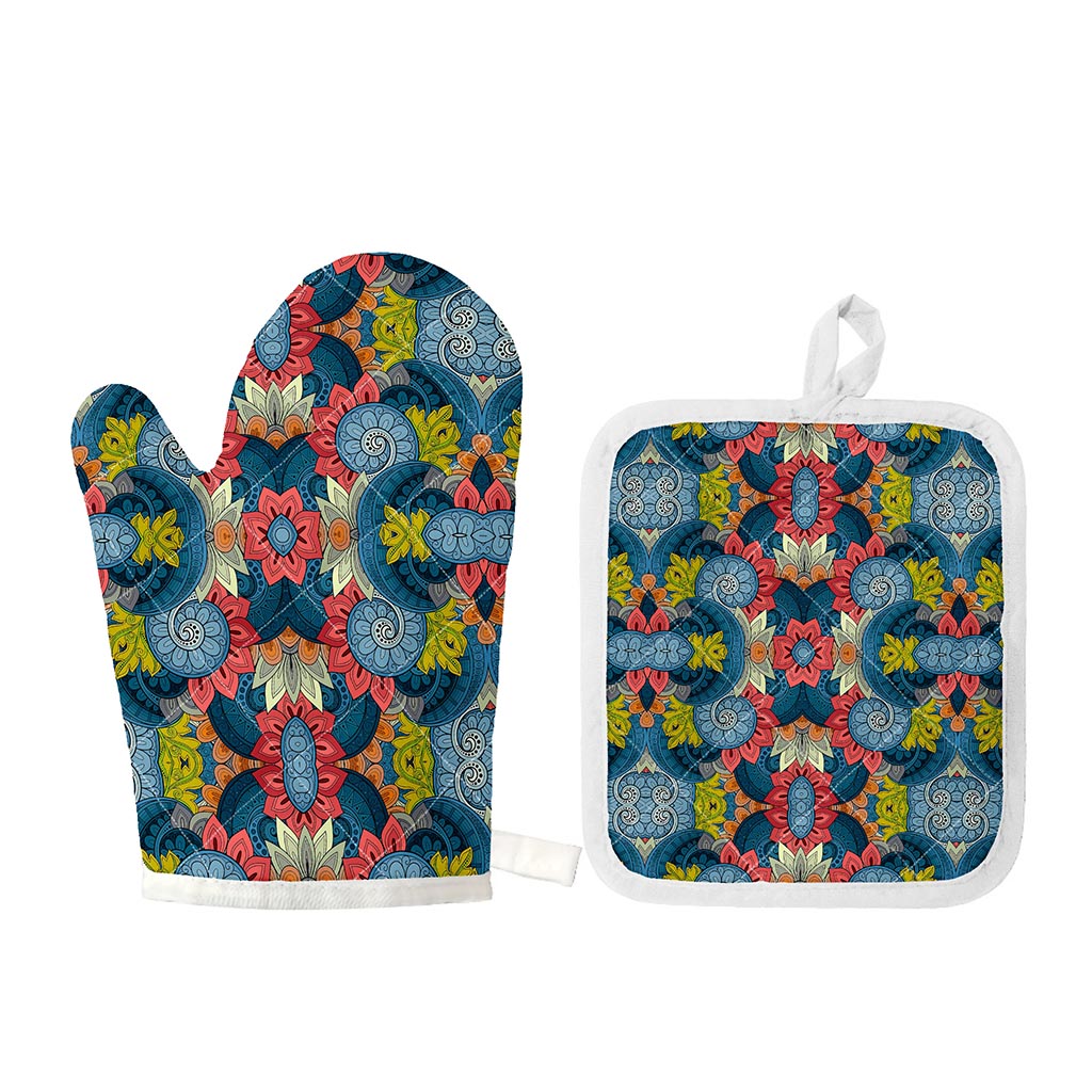 Native Tribal Bohemian Pattern Print Oven Mitt And Pot Holder Set