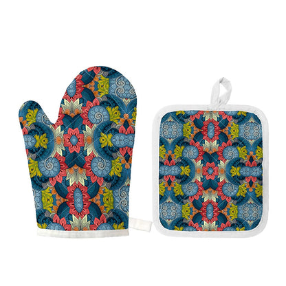 Native Tribal Bohemian Pattern Print Oven Mitt And Pot Holder Set