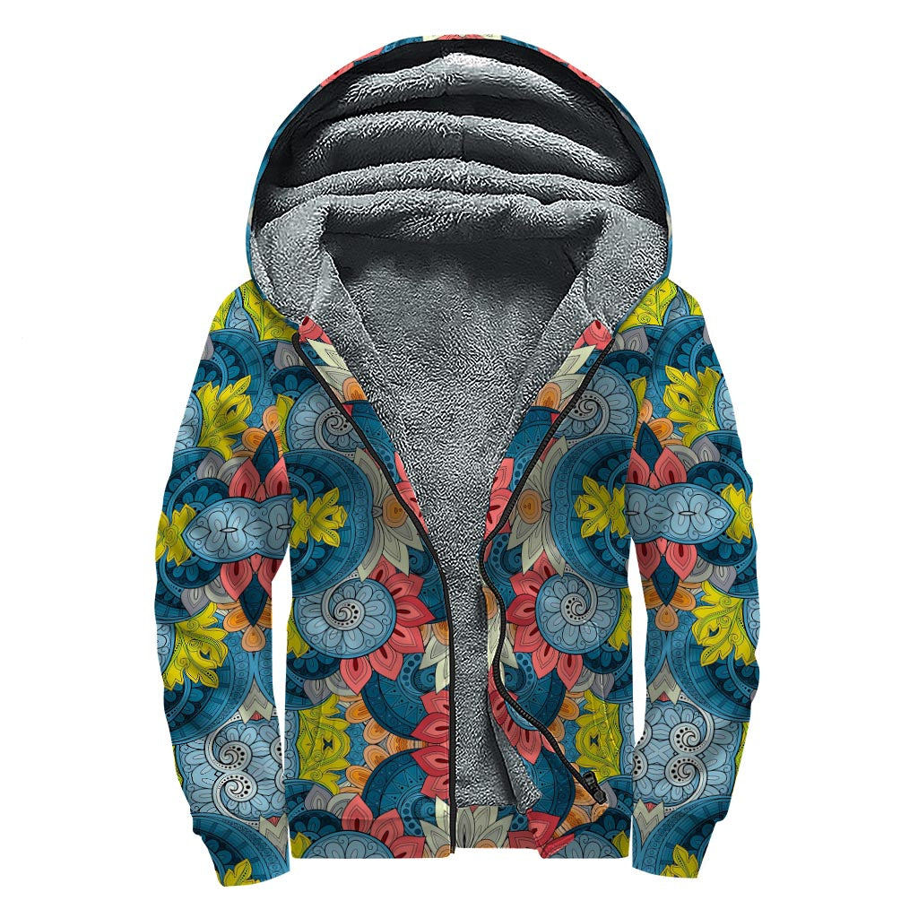 Native Tribal Bohemian Pattern Print Sherpa Lined Zip Up Hoodie