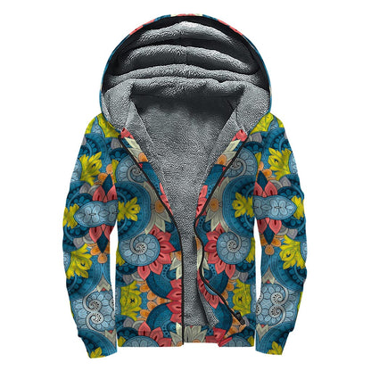 Native Tribal Bohemian Pattern Print Sherpa Lined Zip Up Hoodie