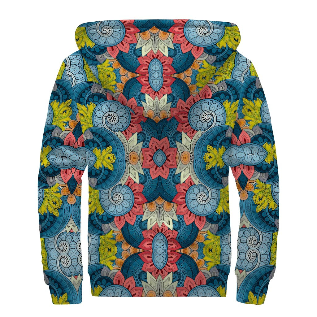 Native Tribal Bohemian Pattern Print Sherpa Lined Zip Up Hoodie