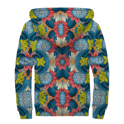 Native Tribal Bohemian Pattern Print Sherpa Lined Zip Up Hoodie