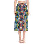 Native Tribal Bohemian Pattern Print Side Slit Midi Skirt