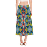 Native Tribal Bohemian Pattern Print Side Slit Midi Skirt