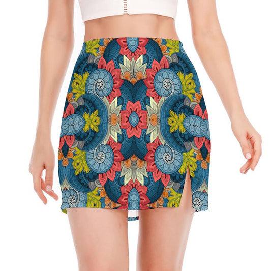 Native Tribal Bohemian Pattern Print Side Slit Mini Skirt