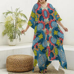 Native Tribal Bohemian Pattern Print Silk V-Neck Kaftan Dress